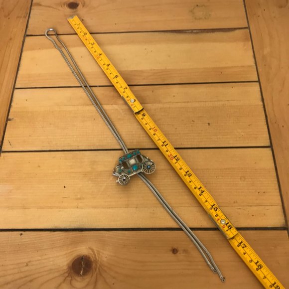 Stagecoach Bolo Tie Western Silver-tone Bola Chain Faux Turquoise Stones - Picture 3 of 5